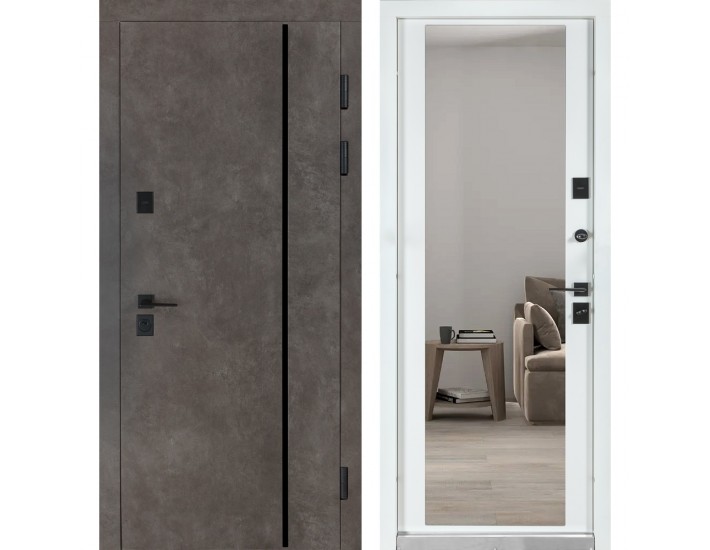 Фото Вхідні двері квартирного типу Термо Ультра мод. №546/607-дзеркало роксі антрацит сірий/біла крокрель 1