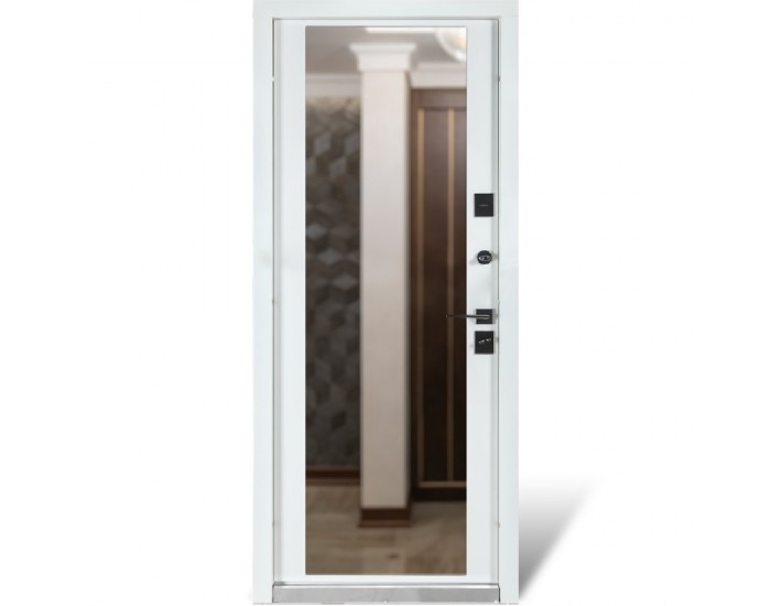 Фото Входная дверь квартирного типа Термо Ультра мод. №546/607-зеркало рокси антрацит серый/белая шагрель 3