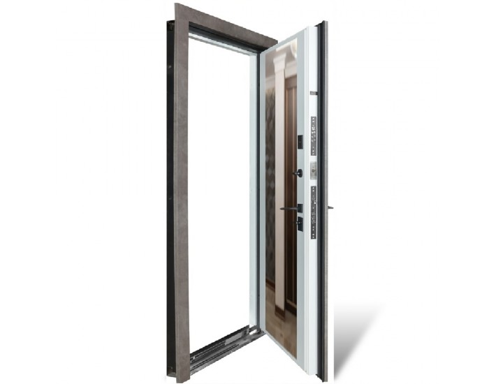 Фото Вхідні двері квартирного типу Термо Ультра мод. №546/607-дзеркало роксі антрацит сірий/біла крокрель 4