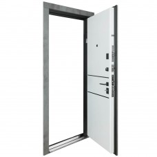 Двері вхідні БУЛАТ Ультра мод. №557/558 оксид темний/білий матовий гладкий