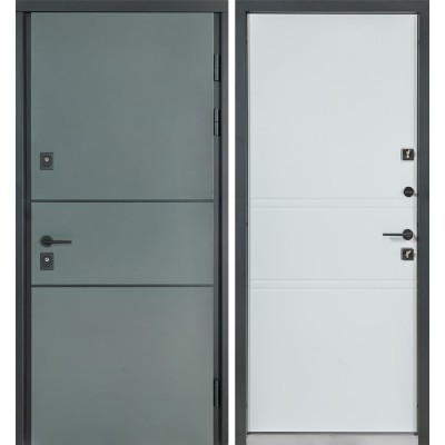 Входные двери уличного типа БУЛАТ Cottage мод. №703/237 metalic grey/белый атласный