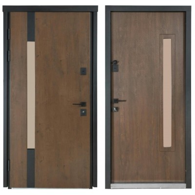 Входные двери уличного типа БУЛАТ Термо House мод. №705/428 дуб бронза/орех натуральный