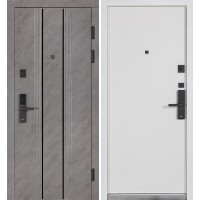 Двери входные БУЛАТ Термо Тандем Електро (квадро) Kale модель 590 Гладкая Срез камня/Белый матовий гладкий Безключевой доступ