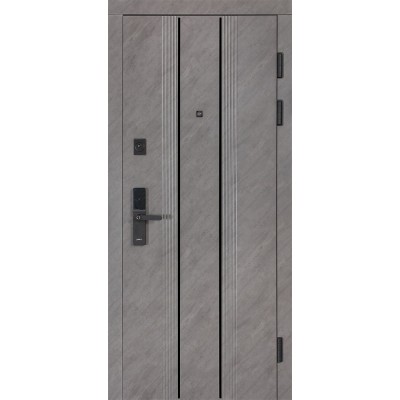 Вхідні двері БУЛАТ Термо Тандем Електро (квадро) Kale модель 590 Гладка зріз каменю/Білий матовий гладкий Безключовий доступ