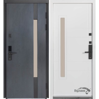 Вхідні двері БУЛАТ Термо Хаус Електро модель 705/431 Антрацит Темний/Білий атласний