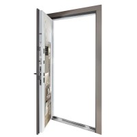 Двері вхідні БУЛАТ Термо Ультра модель 546/607 Тиснений камінь сієна/Біла шагрень