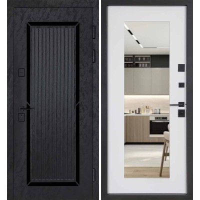 Входные двери БУЛАТ Цитадель В-83 (квадро) Kale модель 594/605 дзеркало Оксид черный весь декор/Белая шагрень