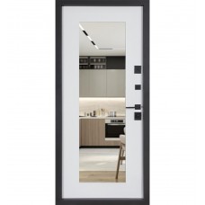 Двері вхідні БУЛАТ Цитадель В-83 (квадро) Kale модель 594/605 Дзеркало оксид чорний весь декор/Біла шагрень