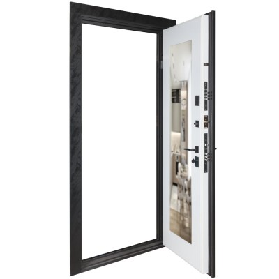 Входные двери БУЛАТ Цитадель В-83 (квадро) Kale модель 594/605 дзеркало Оксид черный весь декор/Белая шагрень