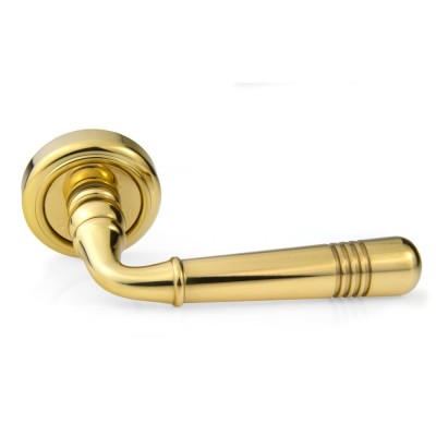 Ручка дверная на круглой розетке Frosio Bortolo коллекция Fadex (Фадекс) Alpha 480V L01-латунь полированная