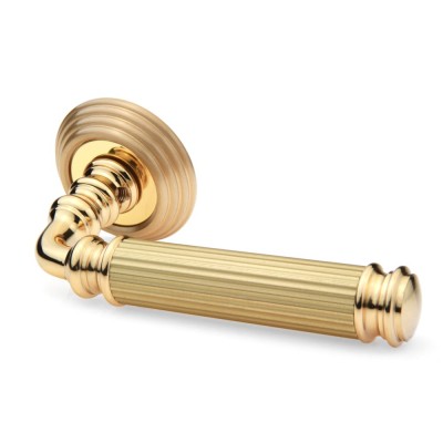 Ручка дверная на круглой розетке Frosio Bortolo коллекция Fadex (Фадекс) Rania 246P (Piramid) L03 - латунь полированная/ латунь матовая