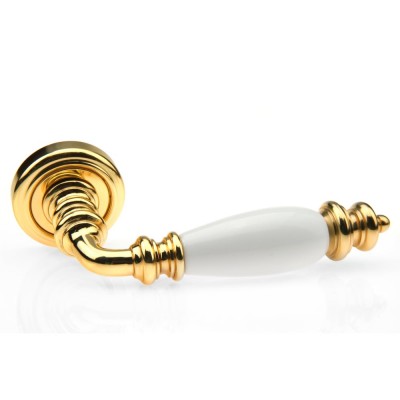 Ручка дверна на круглій розетці Frosio Bortolo колекція Fadex (Фадекс) Siena Ceramic V L01-латунь полірована/біла кераміка