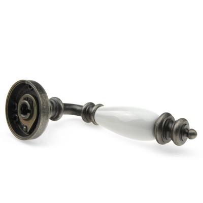 Ручка дверна на круглій розетці Frosio Bortolo колекція Fadex (Фадекс) Siena Ceramic 473V N10-античне залізо/біла кераміка