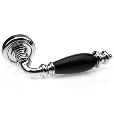 Ручка дверна на круглій розетці Frosio Bortolo колекція Fadex (Фадекс) Siena Ceramic 474V C01-хром полірований/чорна кераміка