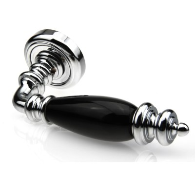 Ручка дверна на круглій розетці Frosio Bortolo колекція Fadex (Фадекс) Siena Ceramic 474V C01-хром полірований/чорна кераміка