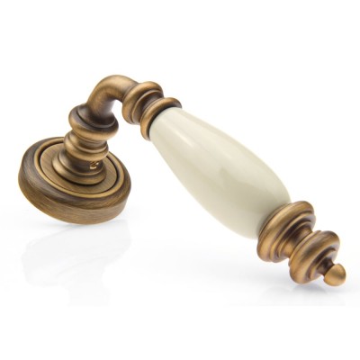 Ручка дверна на круглій розетці Frosio Bortolo колекція Fadex (Фадекс) Siena Ceramic 475V B02-бронза матова/бежева кераміка