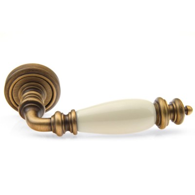 Ручка дверна на круглій розетці Frosio Bortolo колекція Fadex (Фадекс) Siena Ceramic 475V B02-бронза матова/бежева кераміка