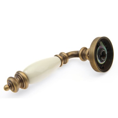 Ручка дверна на круглій розетці Frosio Bortolo колекція Fadex (Фадекс) Siena Ceramic 475V B02-бронза матова/бежева кераміка