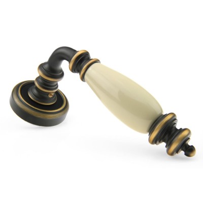 Ручка дверна на круглій розетці Frosio Bortolo колекція Fadex (Фадекс) Siena Ceramic 475V B08-темна бронза/бежева кераміка