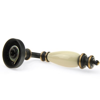 Ручка дверна на круглій розетці Frosio Bortolo колекція Fadex (Фадекс) Siena Ceramic 475V B08-темна бронза/бежева кераміка