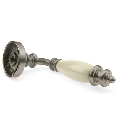 Ручка дверна на круглій розетці Frosio Bortolo колекція Fadex (Фадекс) Siena Ceramic 475V N02-нікель матовий/бежева кераміка