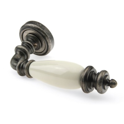 Ручка дверна на круглій розетці Frosio Bortolo колекція Fadex (Фадекс) Siena Ceramic 475V N10-античне залізо/бежева кераміка