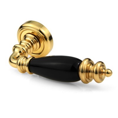 Ручка дверна на круглій розетці Frosio Bortolo колекція Fadex (Фадекс) Siena Ceramic V L01-латунь полірована/чорна кераміка