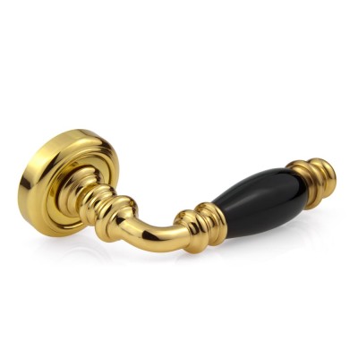 Ручка дверна на круглій розетці Frosio Bortolo колекція Fadex (Фадекс) Siena Ceramic V L01-латунь полірована/чорна кераміка