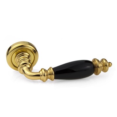 Ручка дверна на круглій розетці Frosio Bortolo колекція Fadex (Фадекс) Siena Ceramic V L01-латунь полірована/чорна кераміка