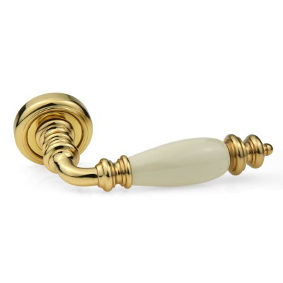 Ручка дверна на круглій розетці Frosio Bortolo колекція Fadex (Фадекс) Siena Ceramic V L01-латунь полірована/бежева кераміка