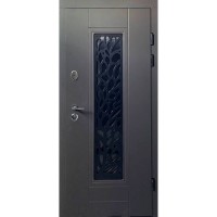 Входная дверь уличного типа серия Трио модель Р-6 ковка+стеклопакет, RAL 8019/спил пепельный