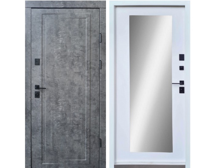 Фото Дверь входная квартирного типа • Ультра • Мироу (мрамор темный / белое эмаль + зеркало) 1