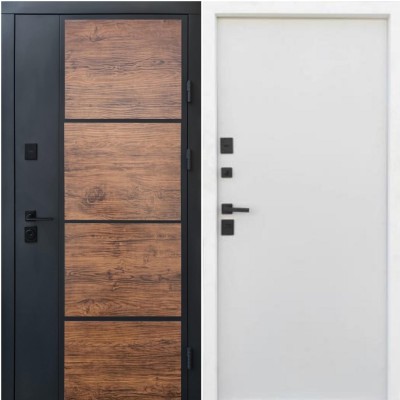 Вхідні двері вуличного типу Qdoors • Стріт • Бонд (графіт пісок-темне дерево / гладь vinorit білий)