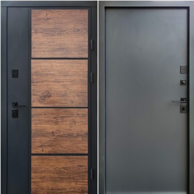 Вхідні двері вуличного типу Qdoors • Стріт • Бонд (графіт пісок-темне дерево / гладь антрацит пісок