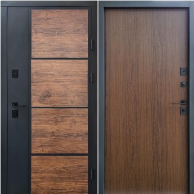 Вхідні двері вуличного типу Qdoors • Стріт • Бонд (графіт пісок-темне дерево / гладь дуб темний)