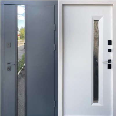 Вхідні двері вуличного типу Qdoors • Стріт • Норд (антрацит / біле дерево)