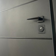 Двери входные Redfort • Комфорт • Стрит грей люкс с терморазрывом (Графит структура+ черные алюминиевые молдинги/Графит матовый фре