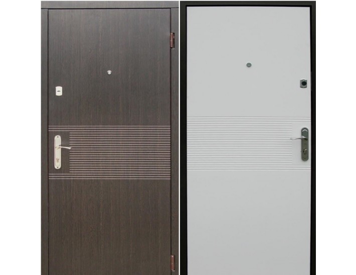 Фото Двері вхідні квартирного типу • Економ • Лайн (венге / ясен білий структура) 1