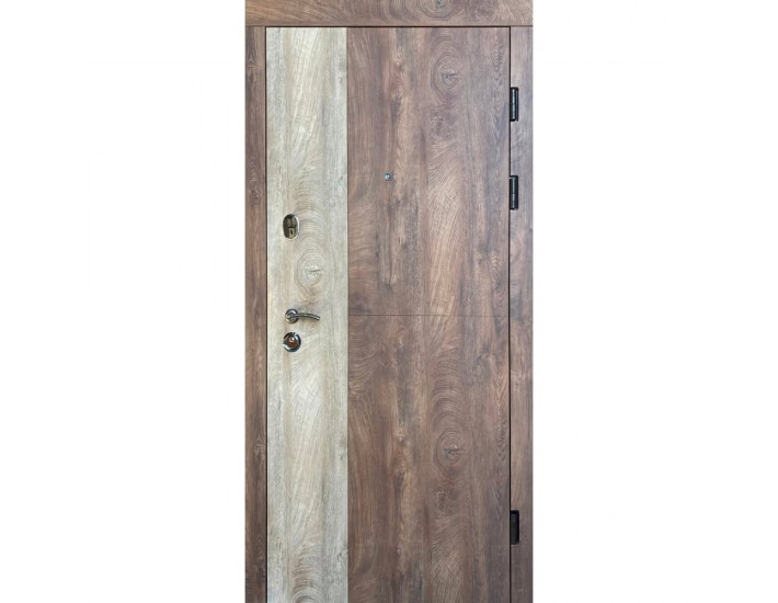 Фото Двері вхідні квартирного типу • Комфорт • Соната (зріз дерева коньячний / зріз дерева попелястий) 1