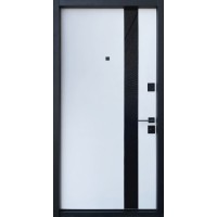 Двери входные Straj • Standard Lux Securemme • Slim S Glass-A (софт блэк past/белый сатин)