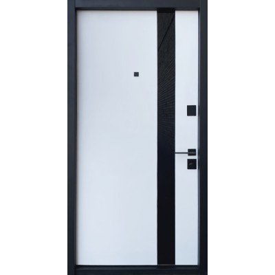 Вхідні двері квартирного типу Straj • Standard Lux Securemme • Slim S Glass-A (софт блек past/білий сатин)