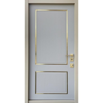 Входные двери квартирного типа Straj • Prestige Lux • Valencia (какао светлый ТМП декор золото)