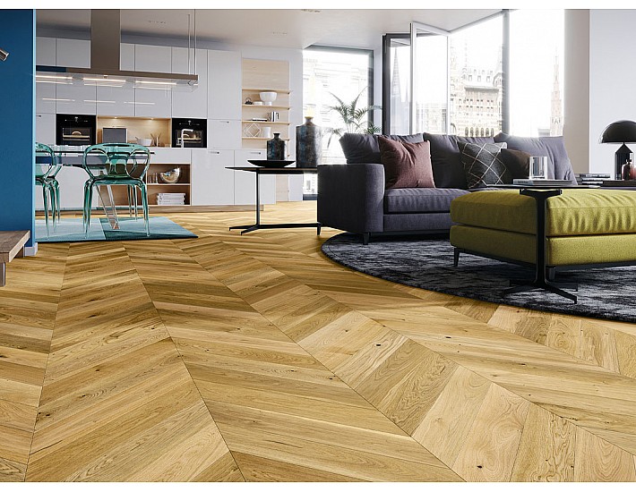Фото Паркетна дошка BARLINEK Дуб Caramel Chevron 1WV000001 матовий лак 2