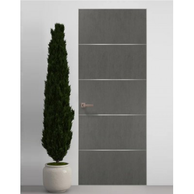 Двери скрытые Папа Карло PL-02 Бетон серый, кромка алюминий серебро