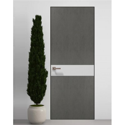 Двери скрытые Папа Карло PL-03 Бетон серый, кромка алюминий черный