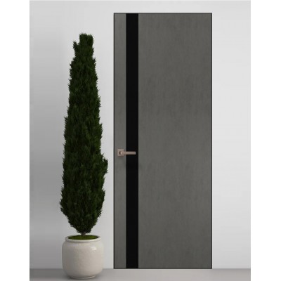 Двери скрытые Папа Карло PL-04 Бетон серый, кромка алюминий черный