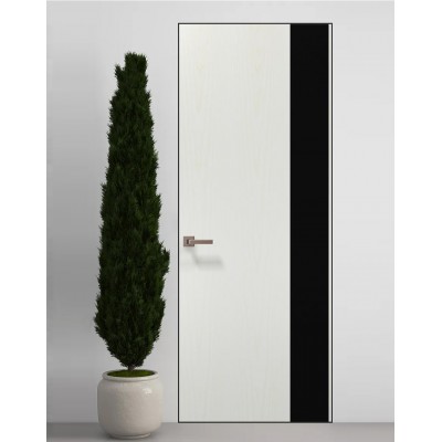 Двері приховані Папа Карло PL-05 Ясен білий, кромка алюміній чорний