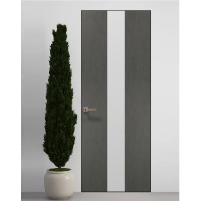 Двері приховані Папа Карло PL-06 Бетон сірий, кромка алюміній чорний