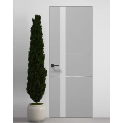 Двери скрытые Папа Карло PL-08 Серый матовый, кромка алюминий серебро