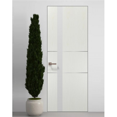 Двери скрытые Папа Карло PL-08 Ясень белый, кромка алюминий серебро